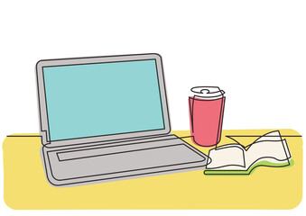 Poster - continuous line drawing work desk laptop 3 colored - png image with transparent background