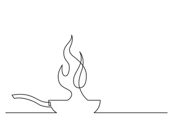 Poster - one line isolated vector object frying pan with fire - png image with transparent background