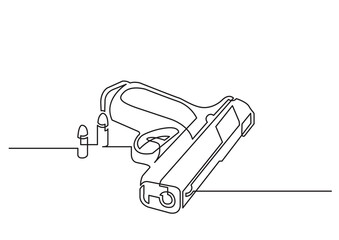Fototapete - one line isolated vector object handgun and bullets - PNG image with transparent background