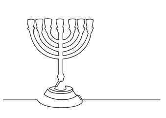 Poster - one line isolated vector object seven branch menorah - png image with transparent background