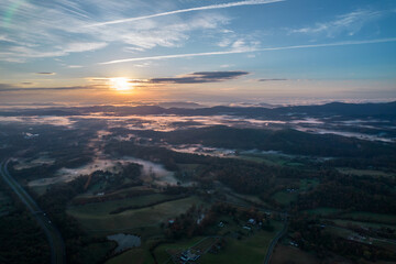 view of the city at sunsetAerial view of fabulous landscape during early morning sunrise