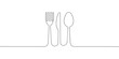 Continuous line drawing of Fork knife and spoon on transparent  background.