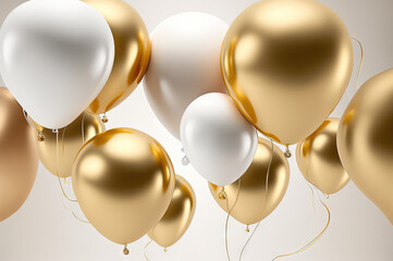 White and gold balloon on white background. Generative ai.