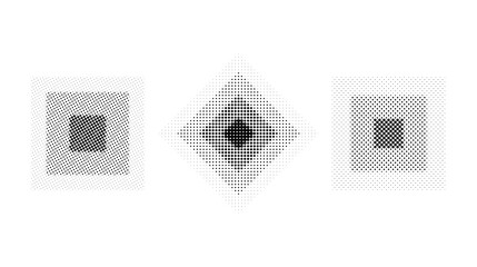Poster - Halftone concentric square set. Comic texture rectangles collection. Dotted design elements collection. Abstract background.