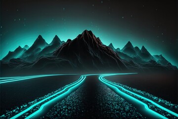 Wall Mural - Roadmap design, neon glowing, forward movement, dark environment created with generative ai technology