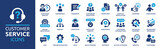 Fototapeta  - Customer service icon set. Containing customer satisfied, assistance, experience, feedback, operator and technical support icons. Solid icon collection.