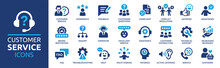 Customer Service Icon Set. Containing Customer Satisfied, Assistance, Experience, Feedback, Operator And Technical Support Icons. Solid Icon Collection.