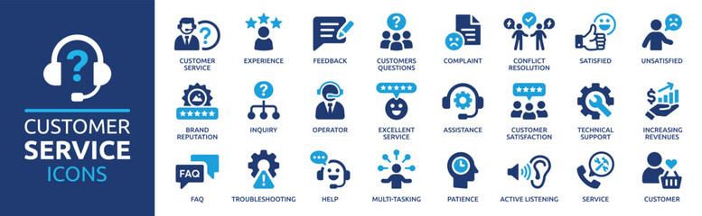customer service icon set. containing customer satisfied, assistance, experience, feedback, operator