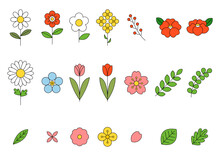 Vector Illustration Of Flowers And Leaves.