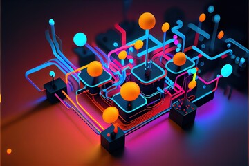 Sticker - digital colorful flow chart management prozess connected lab created with generative ai technology