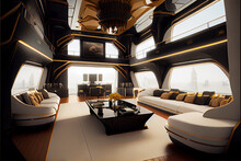 Interior Shot Of A Big Bedroom In The Yacht