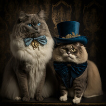 Ai Generated Fancy Cats Dressed Up In Victorian Style Clothing. Created Using Ai Generative. 