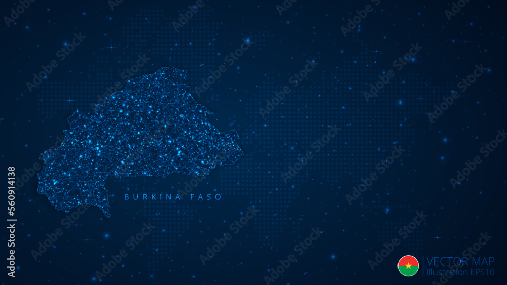 Map of Burkina Faso modern design with polygonal shapes on dark blue ...