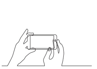 Fototapete - continuous line drawing hands holding smartphone - PNG image with transparent background 2