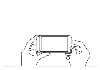 Poster - continuous line drawing hands making photo on smartphone - png image with transparent background
