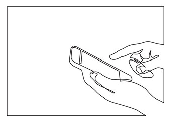 Fototapete - continuous line drawing hands using smartphone - PNG image with transparent background