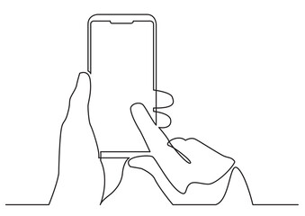 Fototapete - continuous line isolated vector object hands using modern mobile phone - PNG image with transparent background