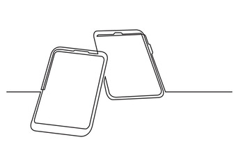 Poster - continuous line isolated vector object two mobile phones - png image with transparent background