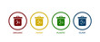 Segregate waste and store it in different bin. Garbage segregation recycling bin with trash icon symbol for website design.