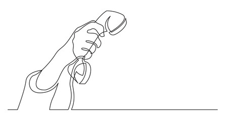 Poster - one line drawing of woman holding phone receiver in hand with copy space - png image with transparen