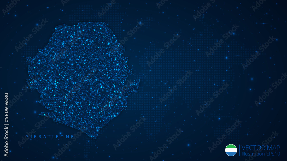 Map of Sierra Leone modern design with polygonal shapes on dark blue ...