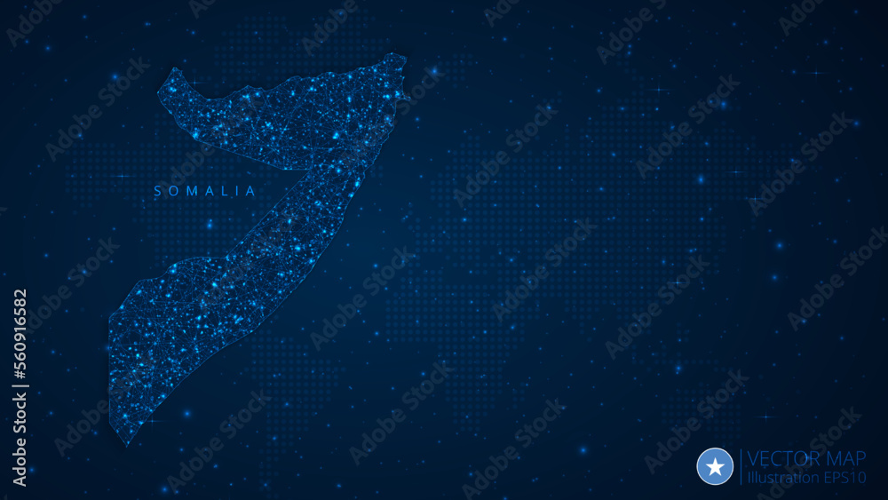 Map of Somalia modern design with polygonal shapes on dark blue ...