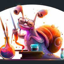 Snail Mad Scientist Mixing Sparkling Chemicals With Gradient Colors