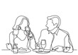 continuous line drawing couple dining in restaurant - PNG image with transparent background