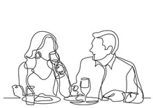 Continuous Line Drawing Couple Dining In Restaurant - PNG Image With Transparent Background