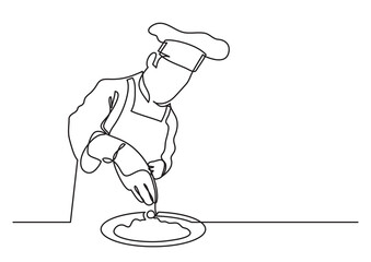 Poster - continuous line drawing chef finishing meal - png image with transparent background