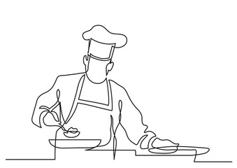 Poster - continuous line drawing chef preparing food - png image with transparent background