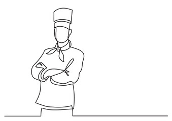 Poster - continuous line drawing confident chef standing - png image with transparent background