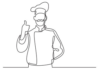 continuous line drawing french chef showing thumb up - PNG image with transparent background