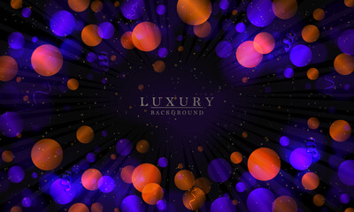 Wall Mural - Bright circles of blue and yellow colors with rays of light on a black design