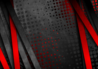Wall Mural - Black and red contrast stripes abstract corporate grunge background. Vector halftone design