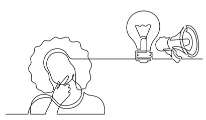 Poster - one line drawing of person thinking solving problems finding solutions concept planning - png image 