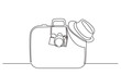 continuous line drawing travel suitcase hat camera - PNG image with transparent background