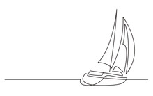 Continuous Line Drawing Sailing Boat - PNG Image With Transparent Background
