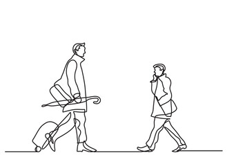 Sticker - one line drawing commuters passing by - PNG image with transparent background