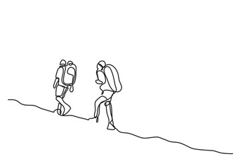 Poster - one line drawing travelers walking - png image with transparent background