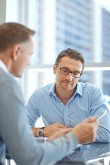 Aufkleber - Teamwork, thinking or business people on tablet planning company strategy, finance growth or financial review. Team building, corporate or employee in office for collaboration, data analysis or idea