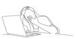 © OneLineStock - one line drawing of tired bored woman with laptop working from home - PNG image with transparent background