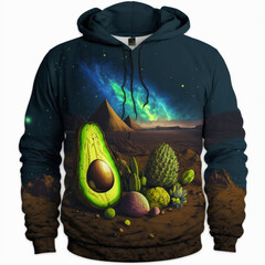 Wall Mural - Hoodie fashion item with avocado landscape