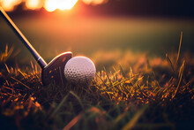 Nahaufnahme Von Einem Golfball Im Gras Auf Dem Golfplatz - Ai Generiert