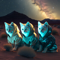 Wall Mural - Kittens Wearing Hoodies in the desert, naturally a fashion statement