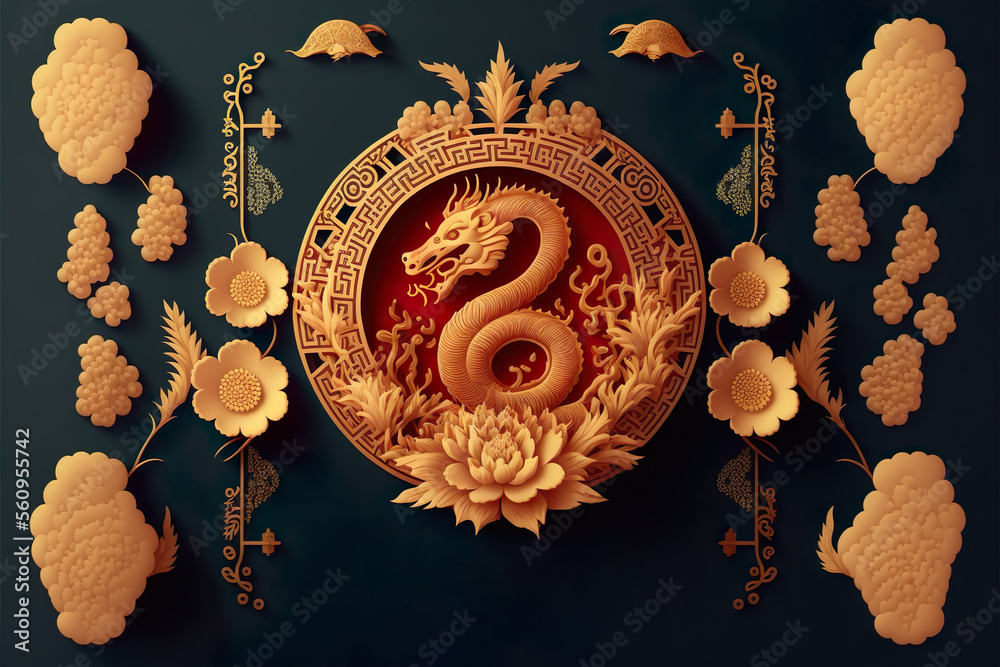 Paper cut style , Happy chinese new year 2024 , the dragon zodiac and ...