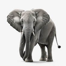 Front View Of  An Elephant Isolated On White Background , Illustration