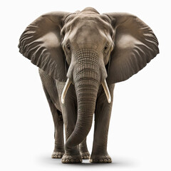 front view of african elephant isolated on white background