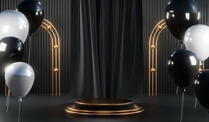Poster - 3d rendering of black podium background for black friday product on podium