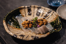 Halibut Sashimi With Sea Urchin